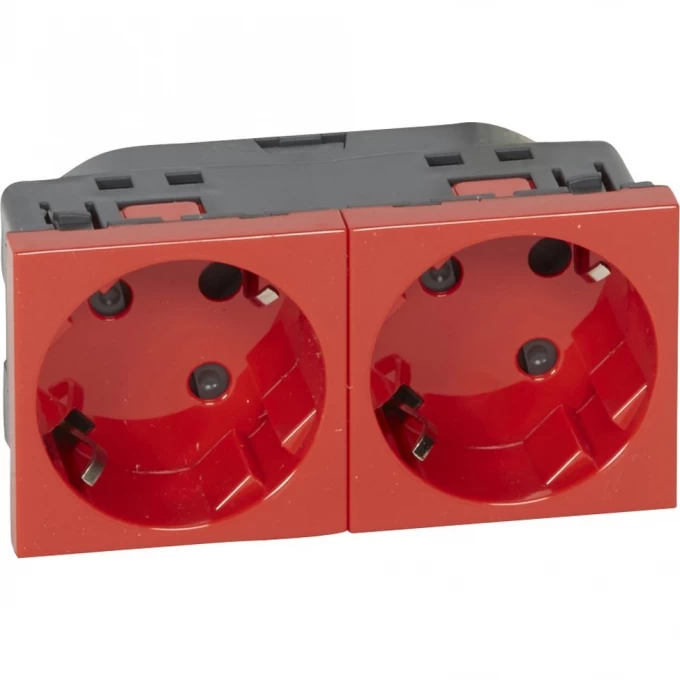 Розетка LEGRAND Mosaic 2Х2К+З под углом 45°, с механической блокировкой, красная 77281